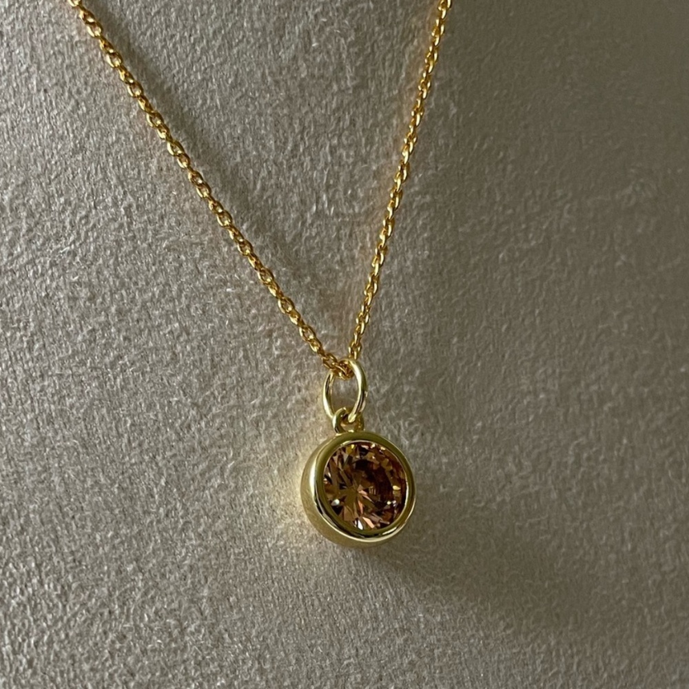 16K Gold Peach Bezel Cubic Zirconia  Necklace, 18”